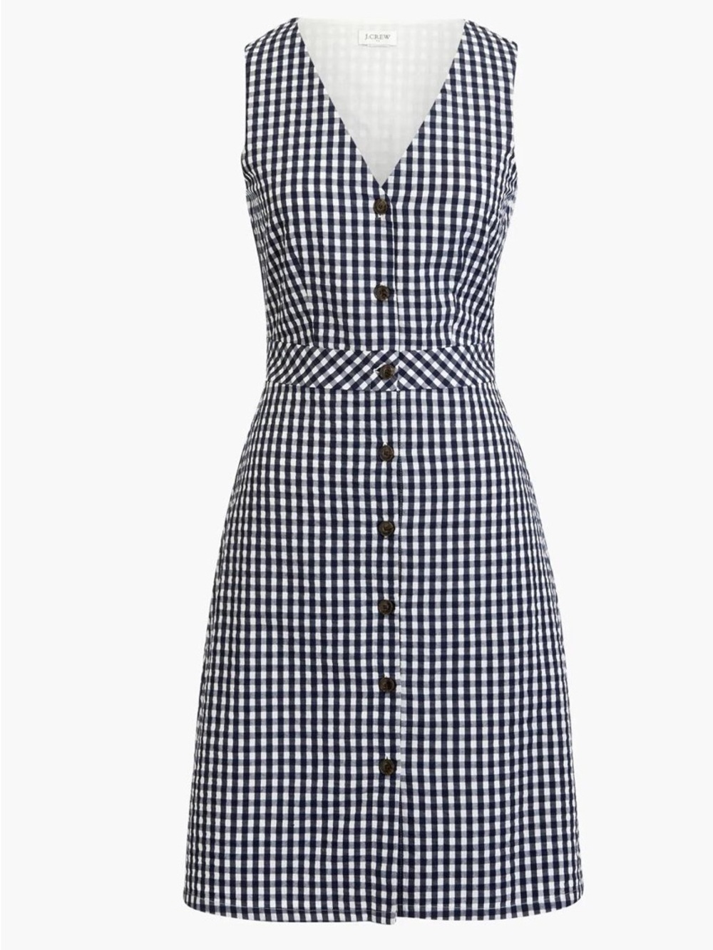 NWT J. Crew Navy & White Gingham Button-Front V-Neck Mini Dress